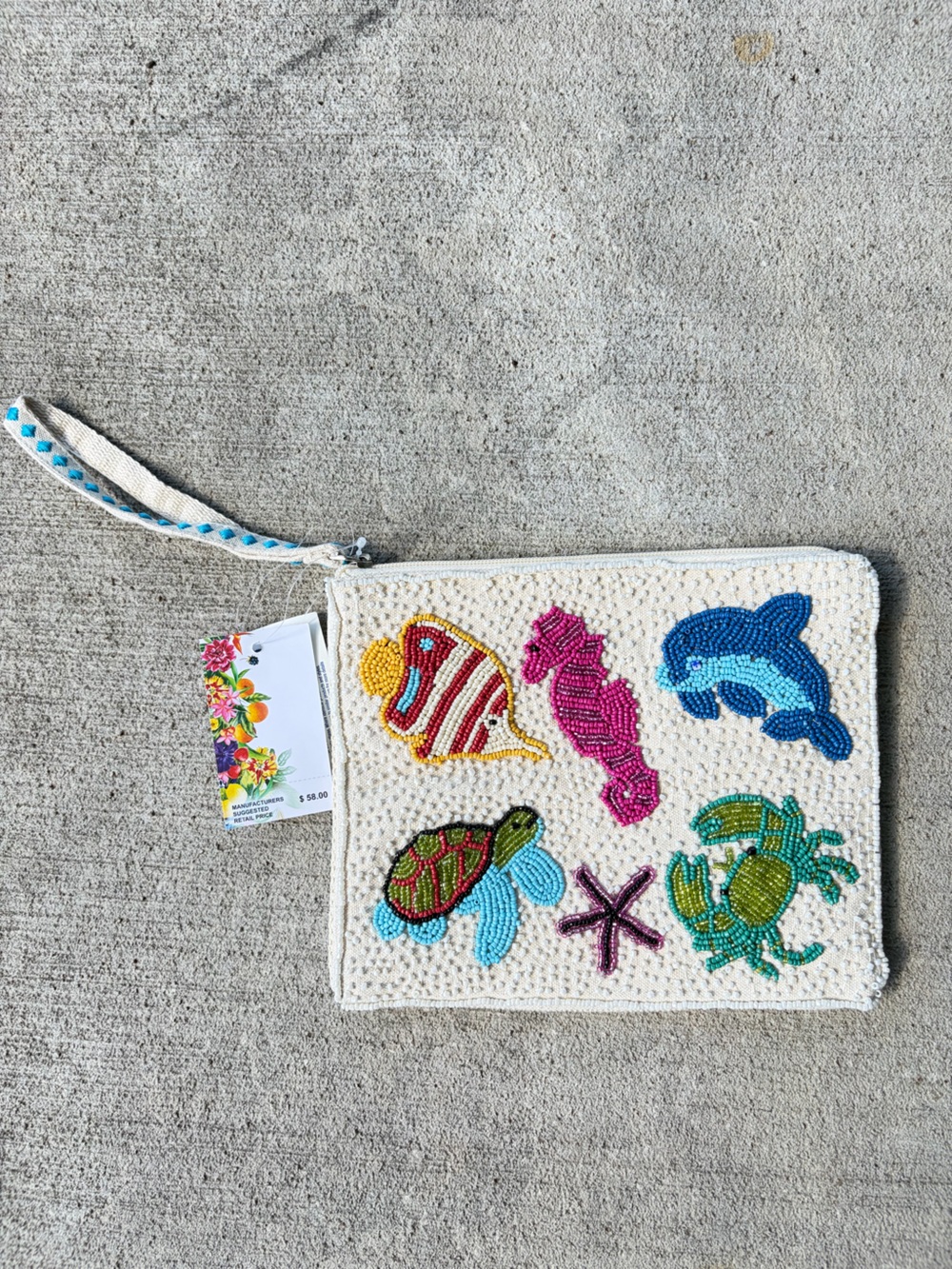 America and Beyond beaded sea life ocean beach bling pouch zippered bag wristlet - Picture 3 of 4